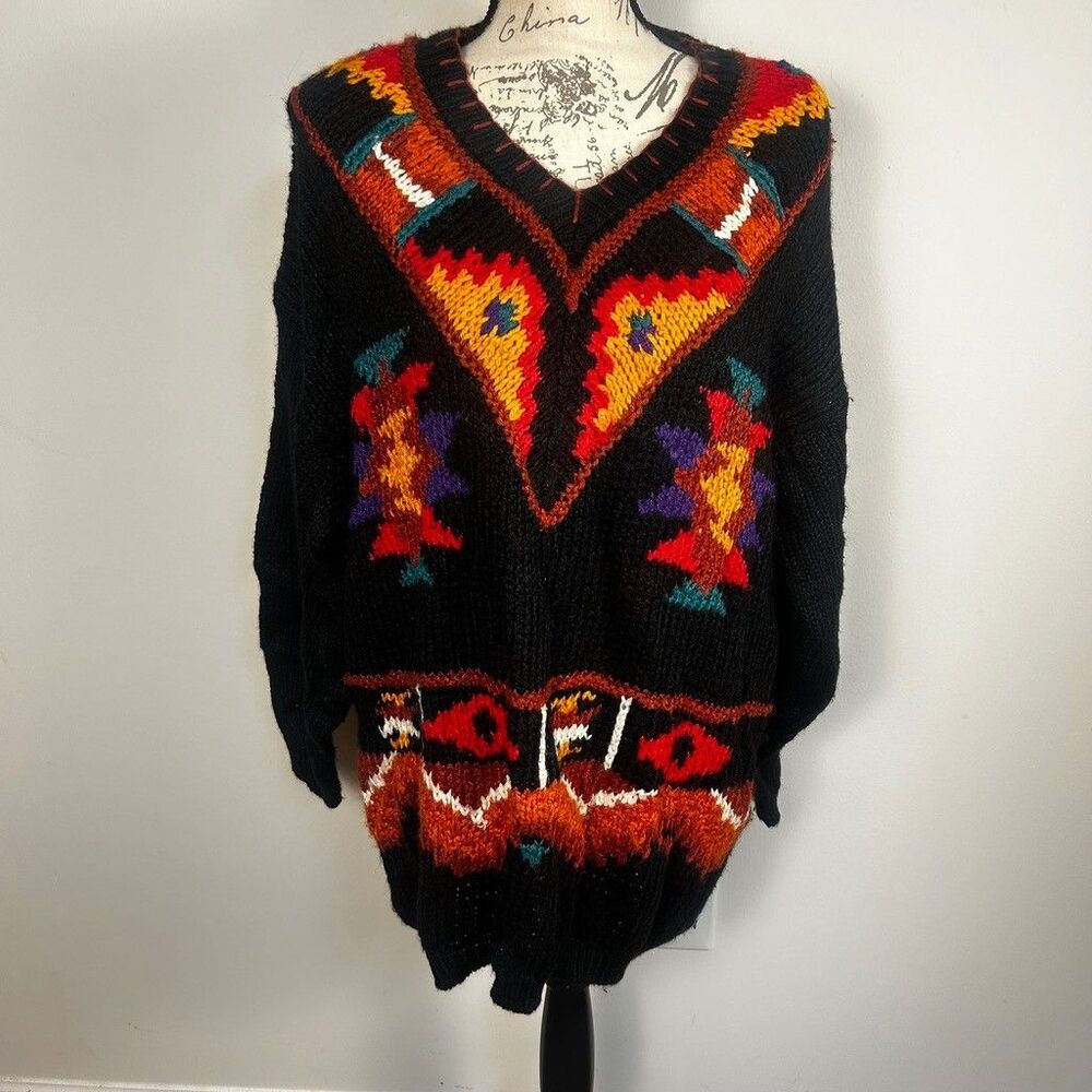 Carolina Colours Vintage Aztec Sweater Womens 22W/42 Black Knit Pullover